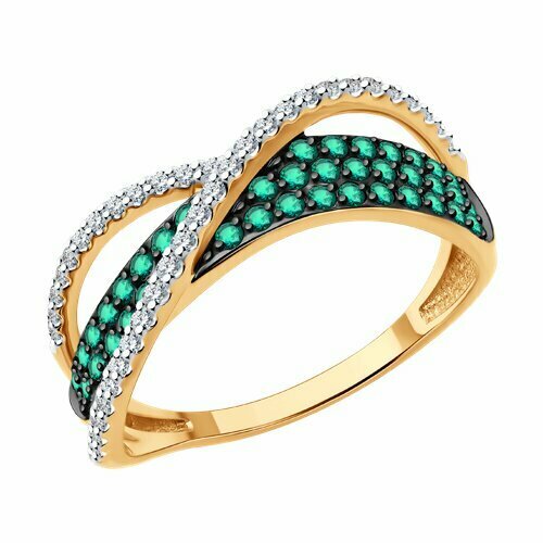 фото Кольцо, золото, 585 проба, изумруд, бриллиант, размер 18, зеленый, бесцветный diamant-online