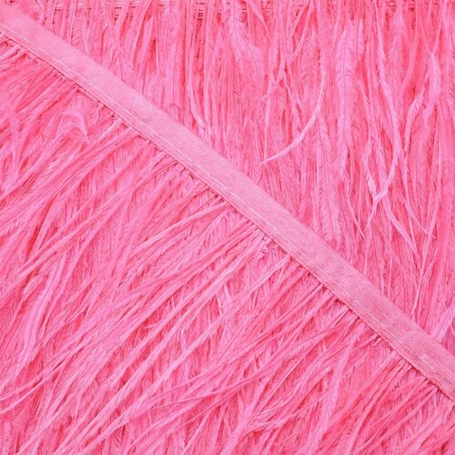 Перья страуса на ленте, тесьма из перьев страуса, цвет розовый, длина пера 10-15 см, длина отреза 1 м, для украшения танцевальных костюмов