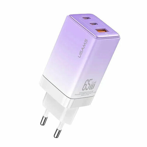 Сетевое зарядное устройство GaN USAMS Sandru series 65W / USB A и USB C x2 с поддержкой быстрой зарядки PD и QC цвет: Сиреневый