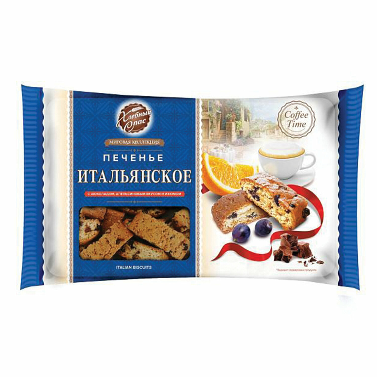фото Печенье хлебный спас "Итальянское" с шоколадом, апельсиновым вкусом и изюмом, 320 г, пакет, 00-2226521 В комплекте: 2шт.