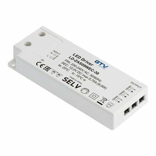 Блок питания для светодиодов SLIM EASY CLICK 220/12V 9W IP20, с mini amp и проводом 1,5м