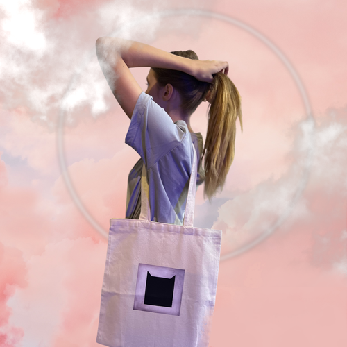 фото Сумка шоппер , фактура зернистая, черный, бежевый мерч питерских художников