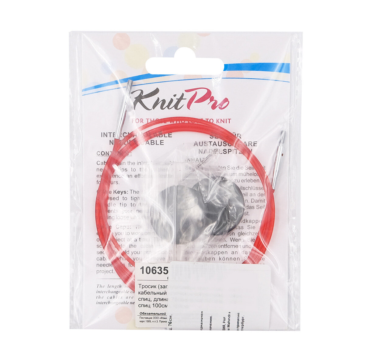 Тросик для съемных спиц, длина 76 см, нейлоновый, KnitPro красный — фото 1