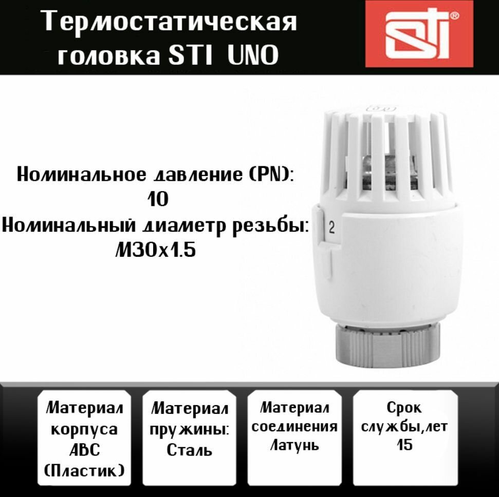 Термостатическая головка STU UNO, пластик/латунь, 3/4", автоматическая регулировка — фото 1