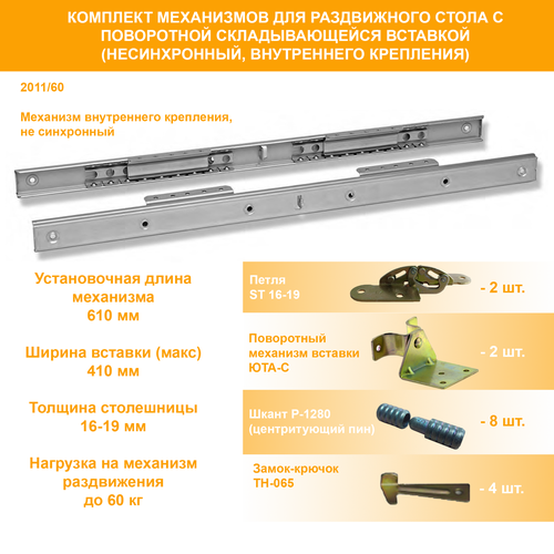 Механизм для стола (Комплект механизмов для раздвижного стола с поворотной складывающейся вставкой шириной до 410 мм)