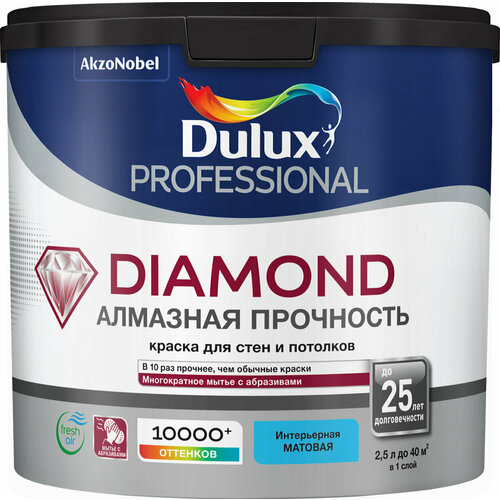 DULUX Краска в/д PROF. DIAMOND BW матовая 4,5 л краска dulux prof diamond bw матовая 1 л