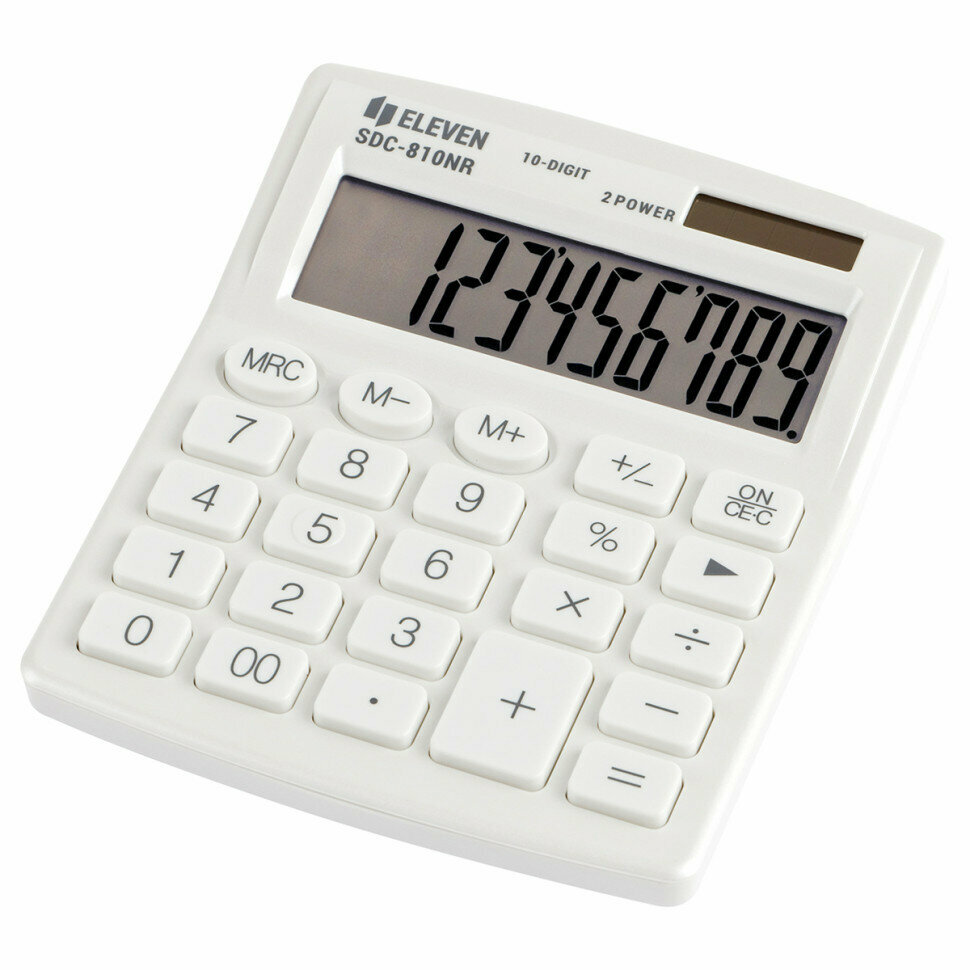 Калькулятор настольный Eleven SDC-810NR-WH, 10 разрядов, двойное питание, 127*105*21мм, белый, 339218