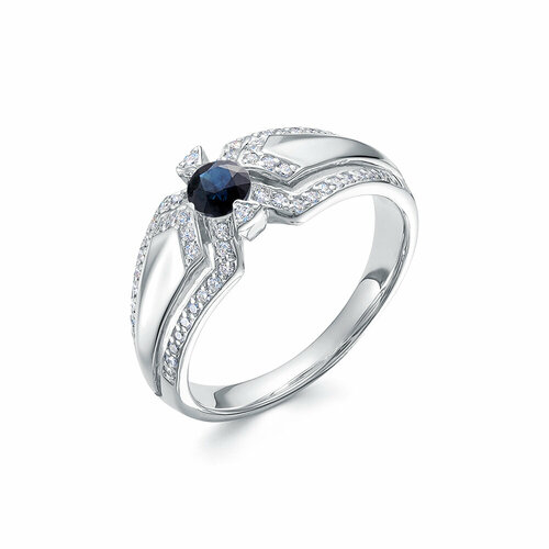 фото Кольцо vesna jewelry, белое золото, 585 проба, родирование, сапфир, размер 17.5, синий