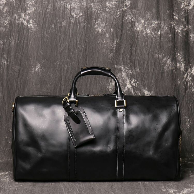 Сумка дорожная CamelBags TB-0007BLCK-GL, натуральная кожа, 35 л, 25х27х51 см, ручная кладь, отделение для обуви, опорные ножки, плечевой ремень, черный - фотография № 2