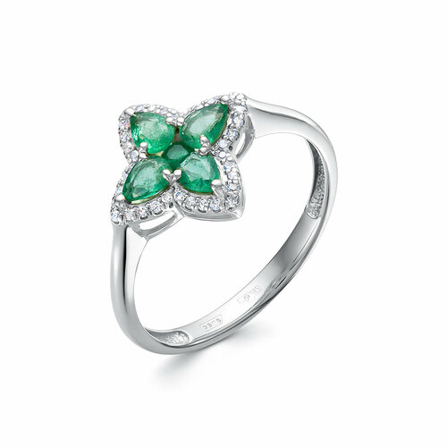 фото Кольцо vesna jewelry, белое золото, 585 проба, родирование, изумруд, размер 17.5, зеленый