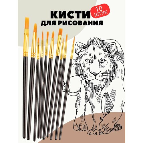 Кисти для рисования AХLER набор 10 шт художественные для школы синтетические для акварели акрила гуаши масла плоские круглые овальные 286₽