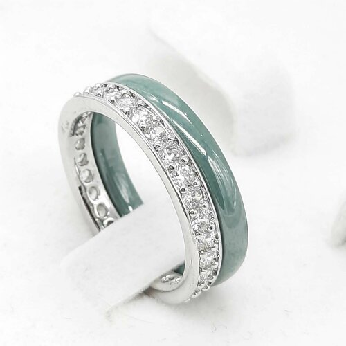 фото Набор колец, фианит, циркон, размер 19, зеленый, серебряный napela