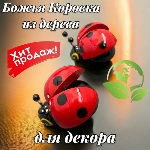 Божья коровка из дерева для декора, комплект 2 шт. аппликация из страз дрофа сверкающие стразы на магните божья коровка стрекоза 3835