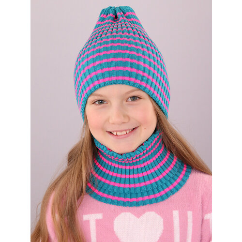 фото Шапка бини поляярик, размер 50-52, розовый, зеленый