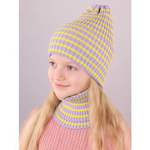 фото Шапка бини поляярик, размер 50-52, серый, желтый