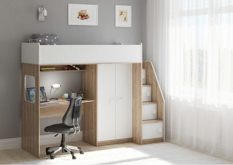 фото Кровать чердак Легенда A605.3 сонома/белый 175х75