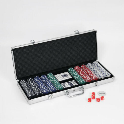Покер в кейсе SIMA LAND (карты 2 колоды, фишки 500 шт б/номомин,5 кубиков), 20.5 х 56 см