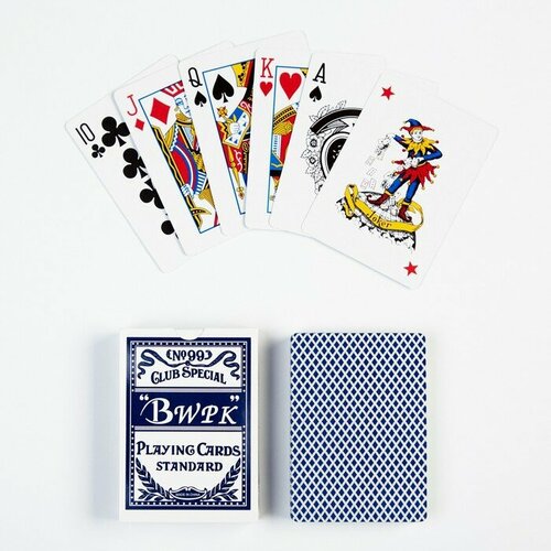 карты игральные бумажные binwang 55 шт 260 г м2 красные 6 3 х 8 8 см Карты игральные бумажные Bwpk, 55 шт, 260 г/м2, синие, 6.3 х 8.8 см