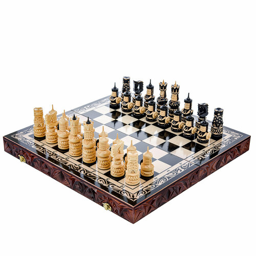 шахматы деревянные жизнь после смерти с фигурами из бивня мамонта 20 5х20 5 см Шахматы деревянные с резными фигурами 50х50 см