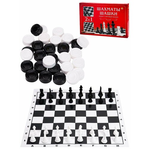 Шахматы, шашки в средней коробке с полями 28,5х28,5 см, в к 3x18,5x19 см