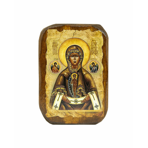 Икона под старину на состаренном дереве Пресвятая Богородица Помощница в родах 10х7 см