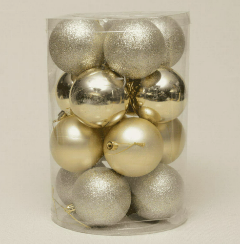 Изображение товара Набор шаров 8 см (16 шт, 3 вида), цвет шампань