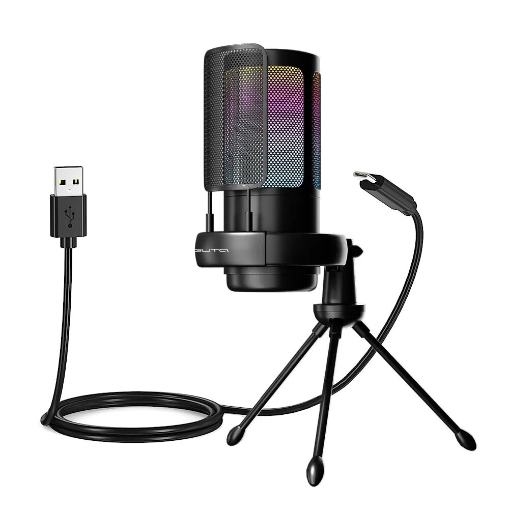 Конденсаторный микрофон с RGB подсветкой, подставка в комплекте
