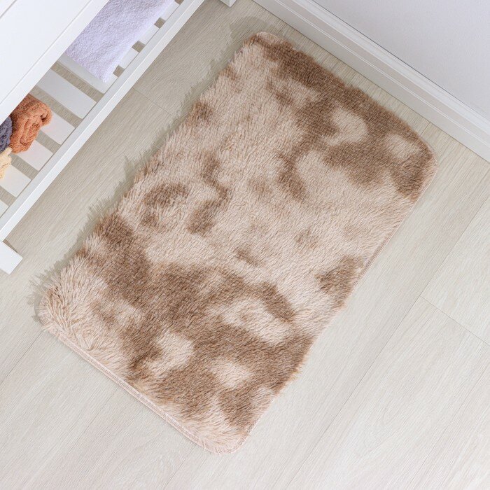 фото Коврик для ванной Доляна «Пушистик», 50×80 см, цвет коричнево-бежевый