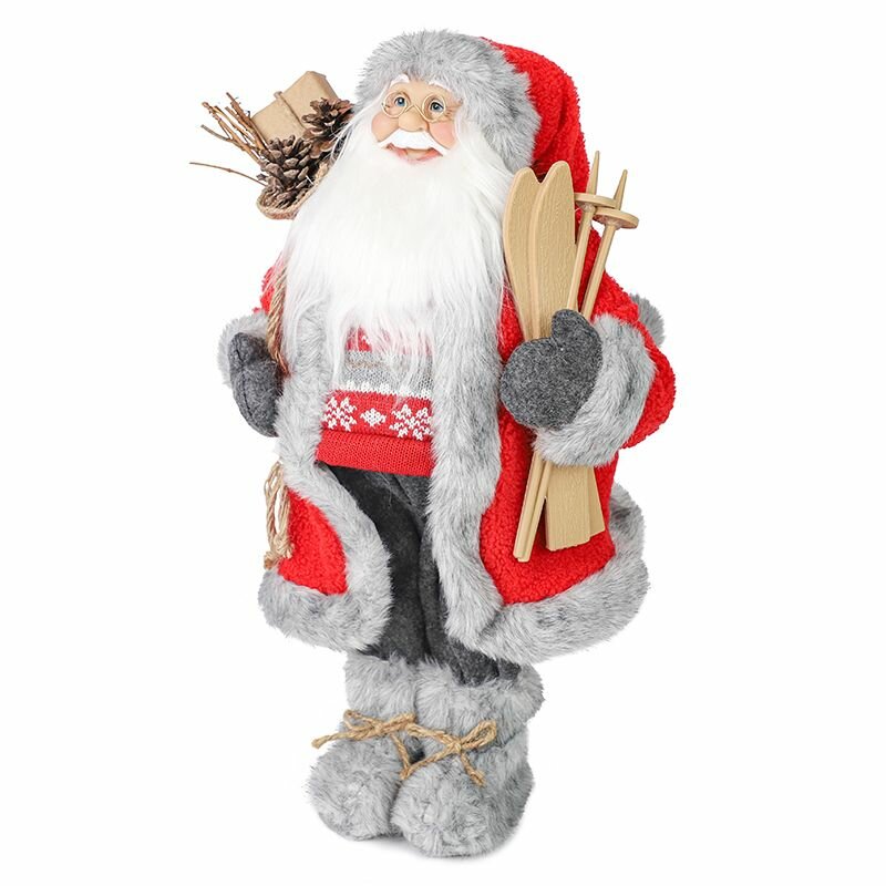 Дед Мороз в Красной Шубке с Лыжами и Подарками, 60 см (MT-21831-60)