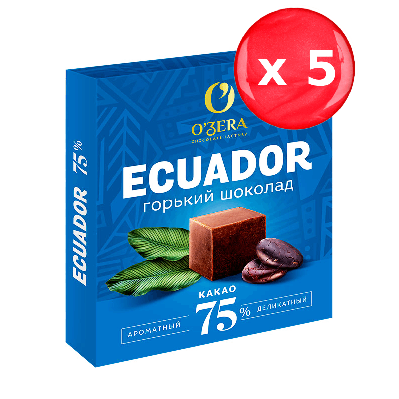 Шоколад O'Zera горький Ecuador 75% 90 г, набор из 5 шт.