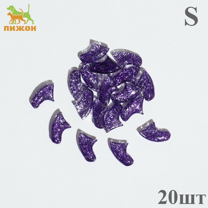 Пижон Когти накладные "Антицарапки" (20 шт), размер S, фиолетовые с блестками