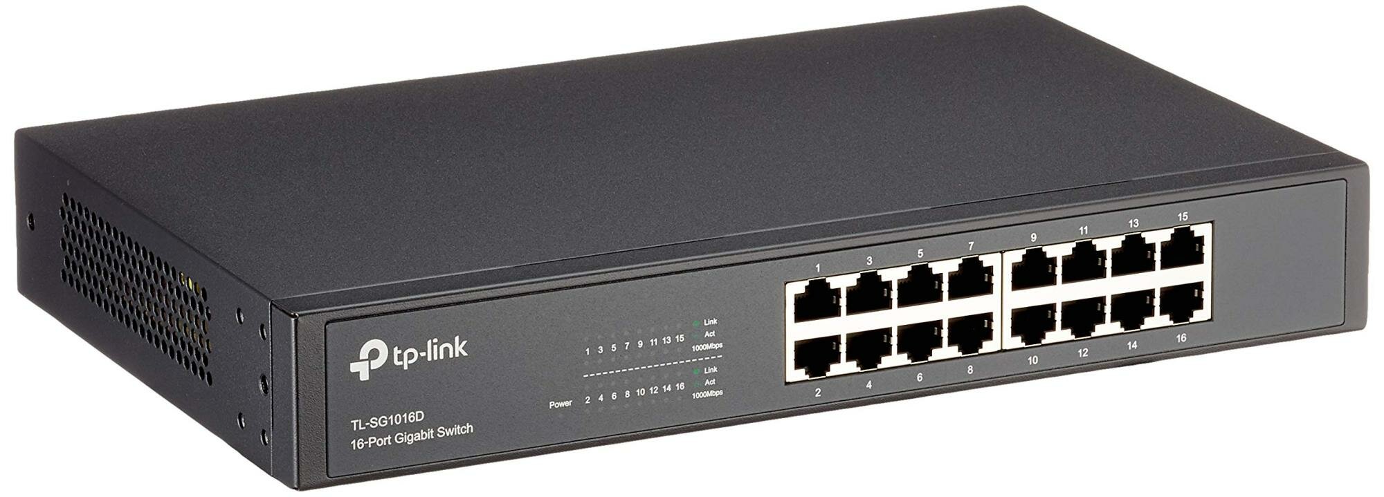 TP-Link TL-SG1016D Коммутатор 16-port Gigabit Desktop/Rackmount Switch, 10/100/1000M RJ45ports, metal case