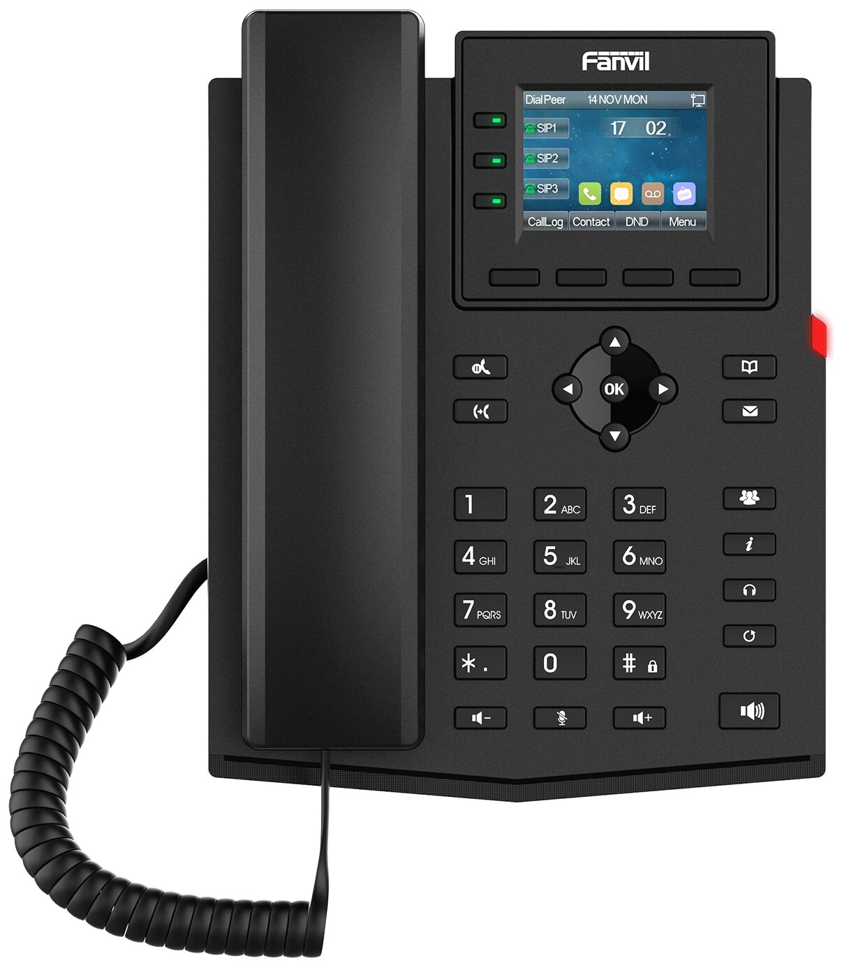 Телефон Fanvil IP , 2xEthernet 10/100, LCD 320x240, цветной дисплей 2,4, 4 аккаунта SIP, G722, Opus, Ipv-6, порт для гарнитуры, книга на 1000 записей, 6-ти сторонняя аудиконф., POE, бп (X303P) - фото №2