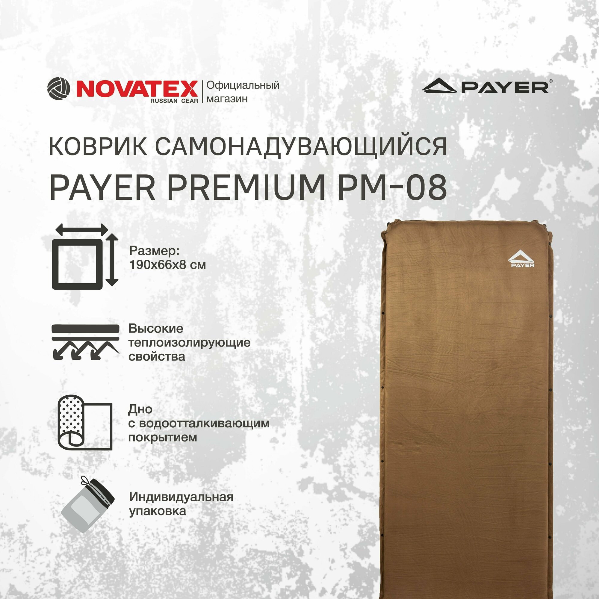 Коврик надувной / самонадувающийся туристический NOVATEX PAYER Premium PM-08