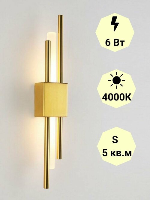 Светильник настенный светодиодный в скандинавском стиле из алюминия нейтральный свет Золото