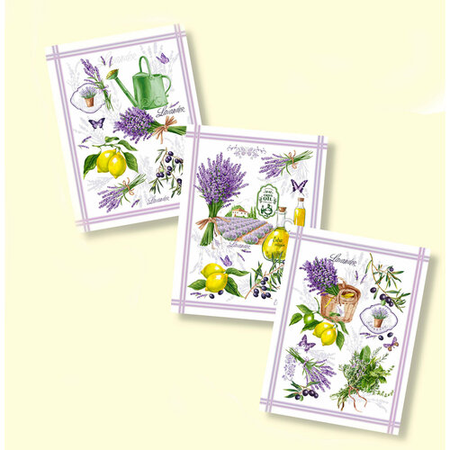 Набор полотенец для кухни "Лаванда" в упаковке. Размер: 45х60см. (3 шт.) фиолетовый, белый