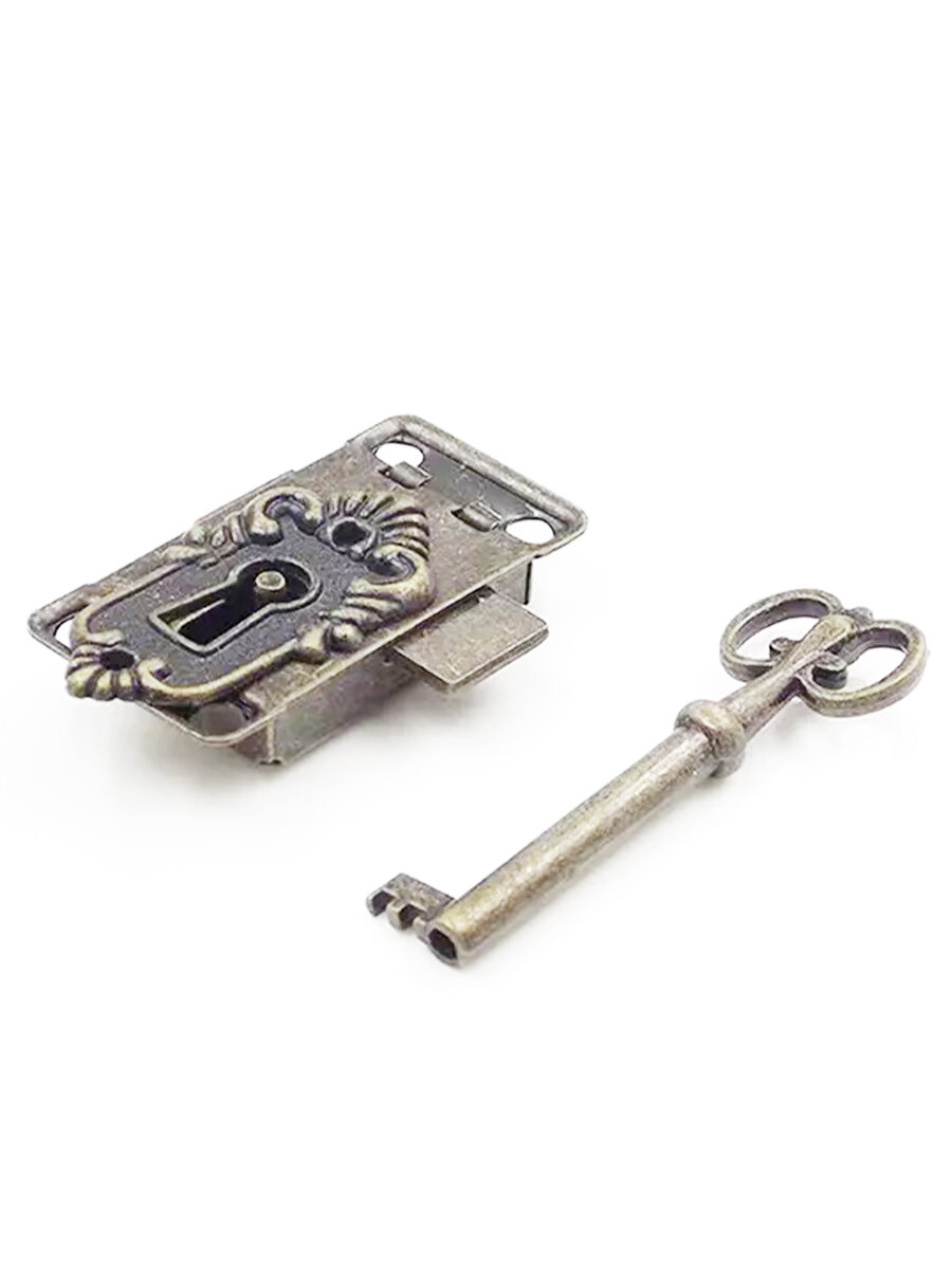 Изображение Замок мебельный накладной для ящика, шкафа антикварный в стиле ретро винтаж Серебристый