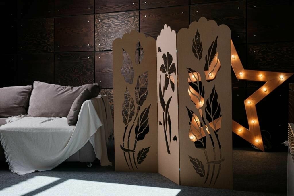Ширма декоративная перегородка для комнаты коричневая 148см-150 см - фотография № 4