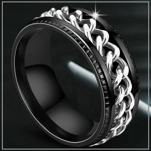 фото Кольцо антистресс вращающееся с цепочкой, спинер, крутящееся, парное, широкое, нержавеющая сталь нет бренда