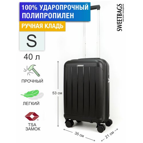 фото Чемодан , 45 л, размер s, черный sweetbags