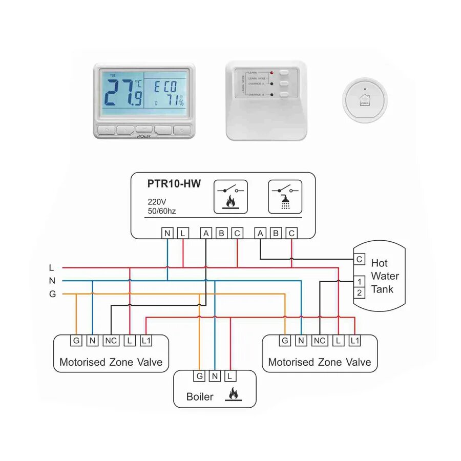 POER PTC10/PTR10-HW Умный термостат для горячей воды, PTC10PTR10HWPTG868EU, 110-240 В