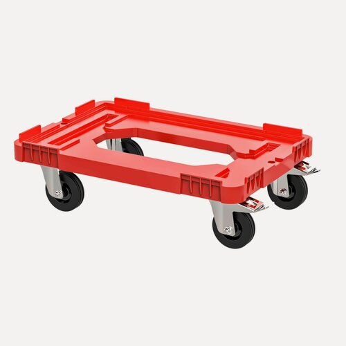 Изображение товара Тележка пластиковая с отверстием с тормозами на двух колесах красная, 620х420 мм