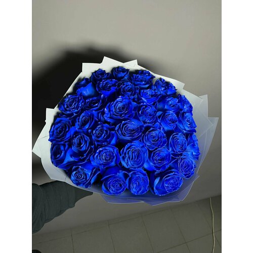 фото Монобукет синие розы premium flowers 35 шт 60 см - не крашены баллоном и не пахнут краской!