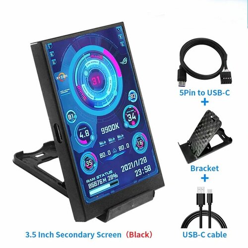 TURZX Вторичный Экран для ПК 35 дюйма IPS CPU RAM HDD Температурный монитор 3700₽
