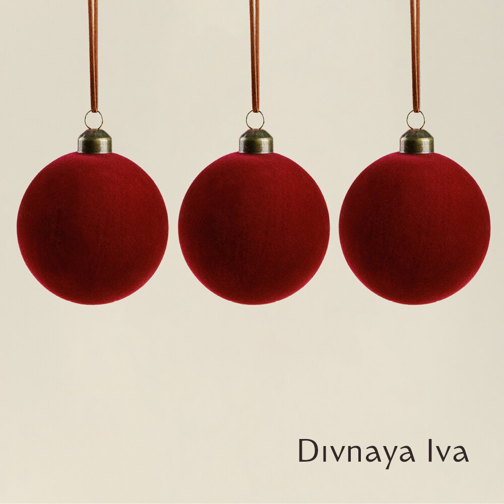 Набор елочных игрушек Divnaya Iva, стекло, бархатное покрытие, диаметр 8см