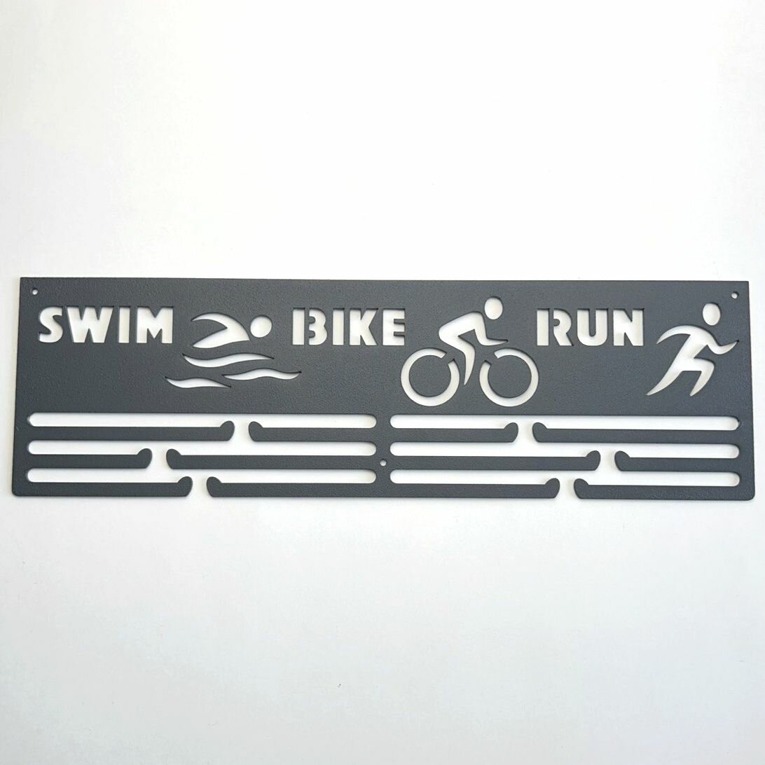 Медальница SWIM. BIKE. RUN, держатель для медалей, металлическая , размер 34*10