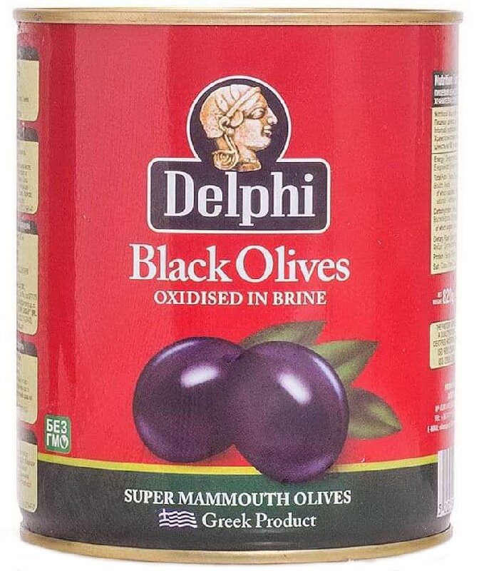 Маслины DELPHI с косточкой в рассоле Super Mammouth 91-100 /жесть/ 820г