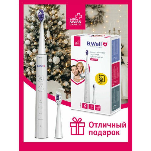 Звуковая электрическая зубная щетка B.Well MED-870, 12 режимов, 2 насадки, белая — купить, цена, характеристики