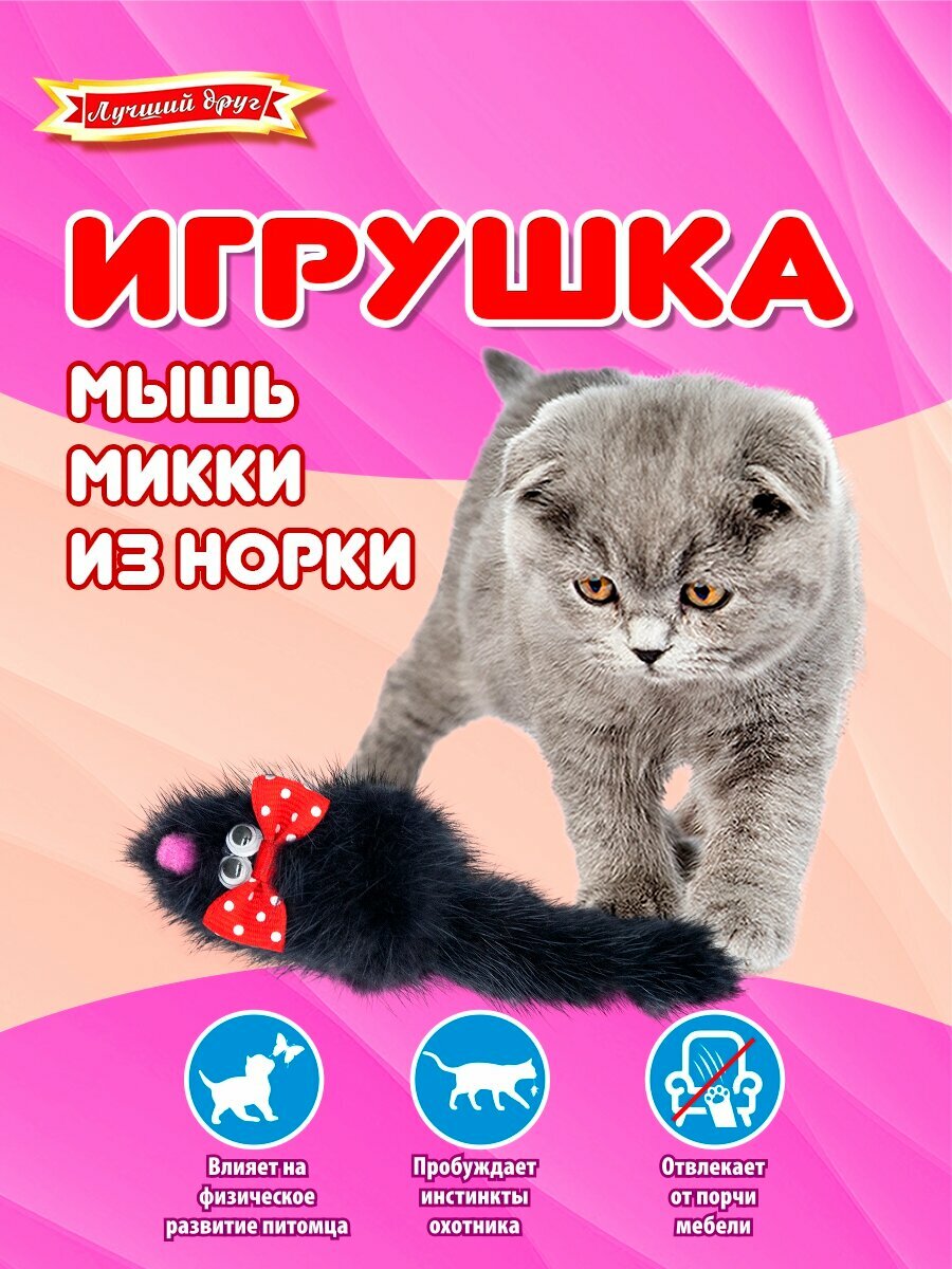 Игрушка для кошек и котят"Лучший друг" мышь микки из норки темная 07226-1