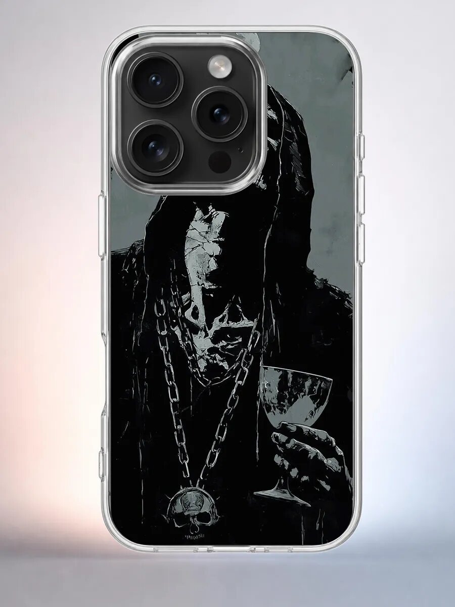 Чехол iPhone 15 Pro скелет с кубком силиконовый прозрачный